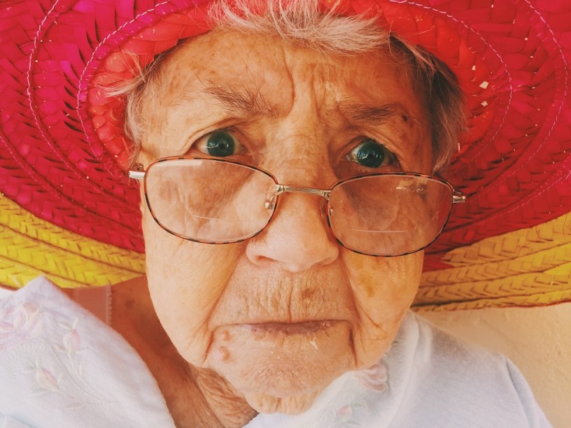 older aged woman with glasses on