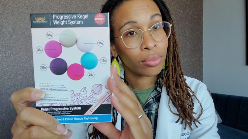 Dr Wendy McDonald showing the progressive kegel weight system